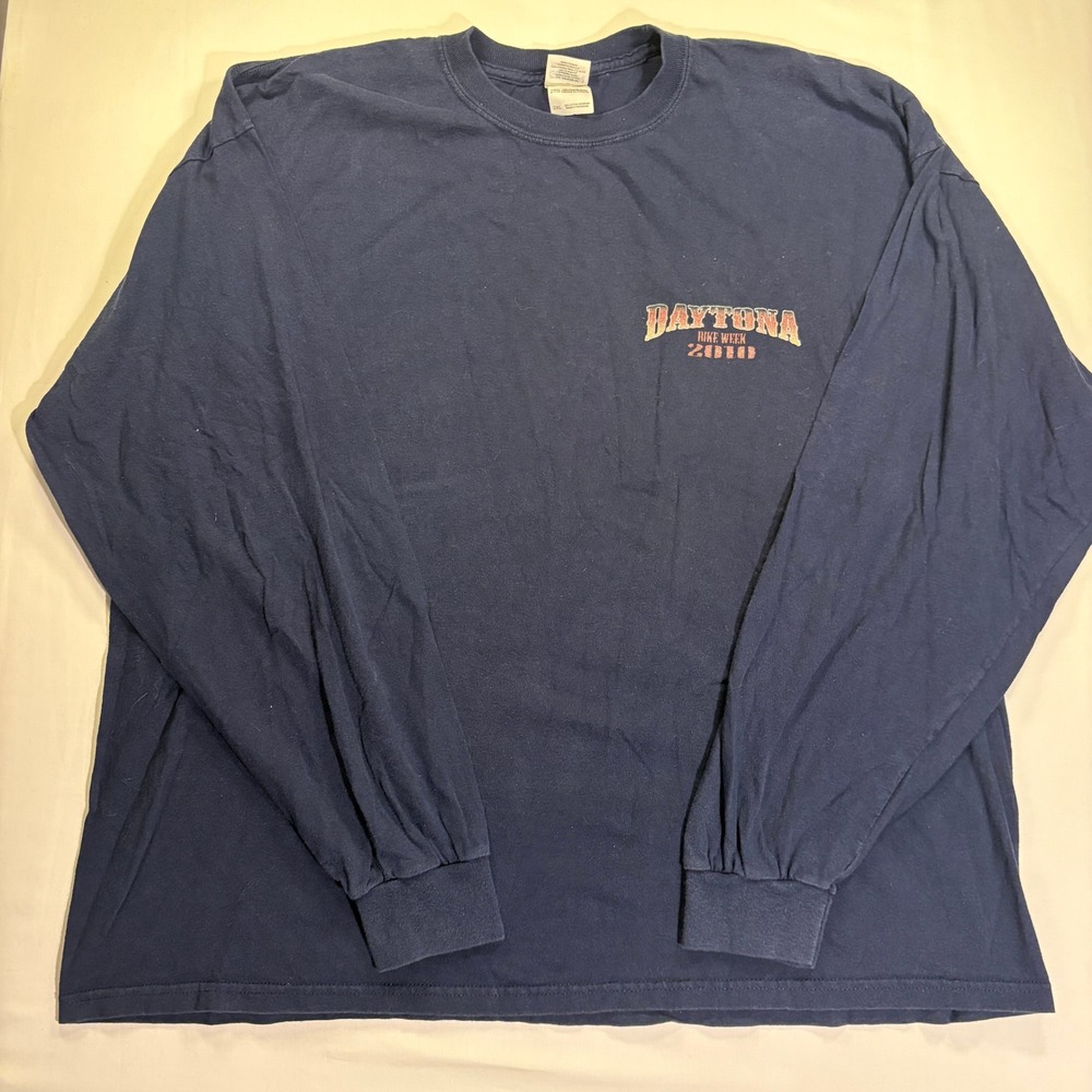 Gildan Daytona Bike Week 2010 Eagle Long Sleeve Shirt Navy Blue Mens 2XL